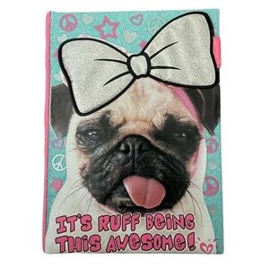 Cute Pug Notebook with Silver Bow